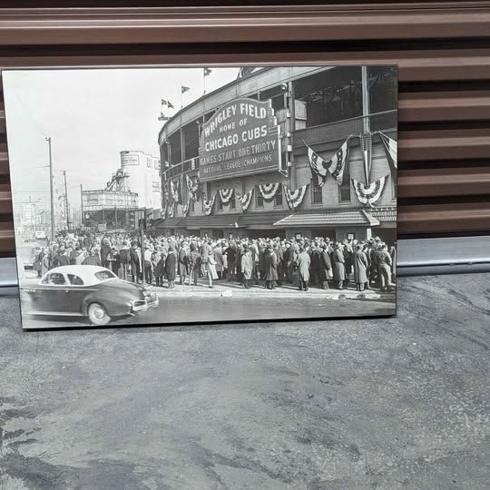 Vintage Wrigley Field Chicago Cubs Wood‎ Print 30x20 Black White Sports Man Cave - Picture 2 of 6